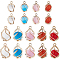 18Pcs 9 Styles Resin Imitation Cat Eye Pendants, Teardrop Charms, with Light Gold Plated Brass Findings, Mixed Color, 13~18.5x10~13mm, Hole: 1.2mm, 2pcs/style