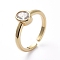 Adjustable Brass Cuff Finger Rings, Solitaire Rings with Micro Pave Cubic Zirconia, Oval, Clear, Golden, Size 7, 17mm