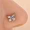 316L Surgical Stainless Steel Clear Cubic Zirconia L-Shaped Nose Rings, Stainless Steel Color, Butterfly, 7mm, Pin: 0.8mm