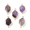Natural Amethyst Faceted Connector Charms, Brass Hexagon Links, Golden, Rack Plating, 25x13x6.5mm, Hole: 1.6mm