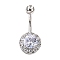 Piercing Jewelry Platinum Plated Brass Round Cubic Zirconia Navel Ring Navel Ring Belly Rings, with 304 Stainless Steel Bar, Clear, 28x12mm, Bar Length: 3/8
