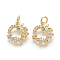 Brass Micro Pave Cubic Zirconia Charms, Lead Free & Cadmium Free & Nickel Free, Ring with Star, Hollow, Real 18K Gold Plated, 12x14x2mm, Hole: 3mm