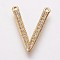 Brass Cubic Zirconia Pendants, V Shape, Golden, 16x13x2mm, Hole: 1mm