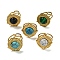 Ion Plating(IP) Flat Round 304 Stainless Steel Open Cuff Rings, Synthetic Malachite & Turquoise Finger Rings for Women Men, Real 18K Gold Plated, Adjustable