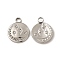 201 Stainless Steel Pendants, Crystal Rhinestone Flat Round with Moon & Star Charms, Stainless Steel Color, 17x13.5x2mm, Hole: 2.8mm