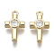 Brass Micro Pave Cubic Zirconia Tiny Cross Charms, Nickel Free, Real 18K Gold Plated, Clear, 13x8x3mm, Hole: 1.2mm