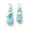 2Pcs Electroplated Natural Quartz Crystal Dyed Copper Wire Wrapped Pendants, Teardrop Charms with Brass Star & Moon, Platinum, Light Sky Blue, 28~37x9.5~15.5x7.5~16mm, Hole: 3.5~4mm
