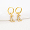 Brass Micro Pave Clear Cubic Zirconia Hoop Earrings, Golden, Letter K, 25x8mm