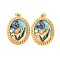 304 Stainless Steel Enamel Pendants, Oval with Butterfly & Flower, with ABS Plastic Imitation Pearl and Plastic & Jump Ring, Ion Plating(IP), Real 18K Gold Plated, Deep Sky Blue, 30x21x4mm, Hole: 2.5mm