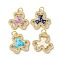 Brass Micro Pave Clear Cubic Zirconia Pendants, Cadmium Free & Lead Free, with Synthetic Opal and Jump Ring, Real 18K Gold Plated, Clover, Mixed Color, 18.5x18.5x3.2mm, Hole: 3.6mm