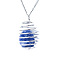 Natural Blue Spot Jasper Lantern Pendants, Oval Charms, with Platinum Plated Alloy Cage Findings, 30x25mm