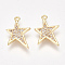 Brass Micro Pave Cubic Zirconia Pendants, Star, Clear, Nickel Free, Real 18K Gold Plated, 15x10x1.5mm, Hole: 1mm