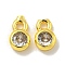 Brass Micro Pave Cubic Zirconia Charms, Long-Lasting Plated, Lead Free & Cadmium Free, Flat Round, Golden, 6x4x2mm, Hole: 1.2mm
