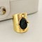 204 Stainless Steel with Natural Obsidian Cuff Rings, Golden, 25mm, Inner Diameter: 18mm
