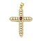 Rack Plating Brass Micro Pave Cubic Zirconia & Imitation Pearl Pendants, Lead Free & Cadmium Free, Long-Lasting Plated, Real 18K Gold Plated, Cross, Dark Red, 36x26x4mm, Hole: 4.5x3mm