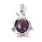Natural Amethyst Pendants, with Alloy and Iron Findings, Penguin, Platinum, 34x23.5x7mm, Hole: 8x4mm