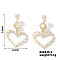 Elegant Copper Heart-shaped Zircon Stud Earrings, Minimalist Luxury Jewelry Accessories, Golden, 38x25mm
