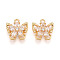 Brass Micro Pave Cubic Zirconia Charms, Butterfly & Flower, Long-Lasting Plated, Nickel Free, Real 18K Gold Plated, Clear, 13x13x4mm, Hole: 1.4~1.5mm