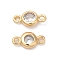Brass Connector Charms, Cadmium Free & Nickel Free & Lead Free, with Clear Glass, Flat Round, Real 18K Gold Plated, 5.5x10.5x2.2mm, Hole: 1.2mm