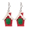 Christmas Resin Dangle Earrings, with 304 Stainless Steel Earring Hooks, House, Red, Stainless Steel Color, 49x21.5mm