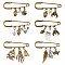 6Pcs 6 Style Skull & Wing & Witch Alloy Charms Safety Pin Brooch, Stainless Steel Lapel Pin for Backpack Clothes, Mixed Color, 28~53x60mm, 1Pc/style