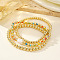 3Pcs 3 Styles Brass Round Beaeds Stretrch Bracelets for Women, with Glass Seed Beads & Imitation Pearl, Golden