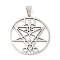 Non-Tarnish 201 Stainless Steel Pendants, 49 Lucifer Symbol, Church of Satan Charm, Stainless Steel Color, 37x35x1.5mm, Hole: 9x5mm