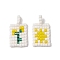 Seed Beads Beaded Charms, Rectangle with Sun & Flower Pendant, Gold, 18~19x10x1.7mm, Hole: 4.5mm, 2pcs/set