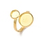 304 Stainless Steel Open Cuff Ring Findings, Pad Ring Setting, Flat Round, Real 18K Gold Plated, Inner Diameter: 17mm, Tray: 10mm & 6mm