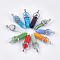 Handmade Lampwork Pendants, Pointed Pendants, with Alloy, Bullet, Platinum, Mixed Color, 38.5x13x10mm, Hole: 5x3.5mm