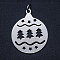 Non-Tarnish 201 Stainless Steel Pendants, with Unsoldered Jump Rings, Flat Round with Christmas Tree, Stainless Steel Color, 25x20x1mm, Hole: 3mm, Jump Ring: 5x0.8mm