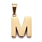Ion Plating(IP) 304 Stainless Steel Letter Pendants, Manual Polishing, Alphabet, Golden, Letter.M, 18.5x14.3x3.5mm, Hole: 7x3.5mm