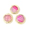 Electroplated Natural Banded Agate/Striped Agate Beads, Dyed & Heated, Flat Round, Fuchsia, Golden Plated, 16~17x4.5~7mm, Hole: 0.7mm