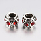 Tibetan Style Alloy Rhinestone European Beads, Large Hole Beads, Barrel, Antique Silver, Red, 10x8mm, Hole: 5mm
