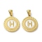 Ion Plating(IP) 304 Stainless Steel Pendants, Flat Round Shell Charms with Letter, Golden, Letter H, 20.5x17.5x1.5mm, Hole: 2.5x4.5mm