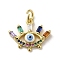 Brass Micro Pave Cubic Zirconia Pendants, Cadmium Free & Nickel Free & Lead Free, with Enamel and Glass, with Jump Ring, Real 18K Gold Plated, Evil Eye, Colorful, 13x15.5x3.5mm, Hole: 3.2mm