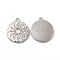 Tarnish Resistant 304 Stainless Steel Pendant Cabochon Settings, Flat Round with Sun, Stainless Steel Color, Tray: 3mm, 18.5x16x2mm, Hole: 1.6mm