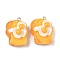 Opaque Resin Pendants, Imitation Food, with Platinum Iron Loops, Toast, 30x24x14mm, Hole: 2mm