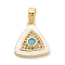 Brass Micro Pave Cubic Zirconia Pendents, Cadmium Free & Nickel Free & Lead Free, with Shell and Glass Charms, Real 18K Gold Plated, 15x13.5x2.5mm, Hole: 4.5x2mm
