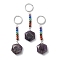 Natural Amethyst Hexagon Pendant Keychain, with 7 Chakra Gemstone Beads and Platinum Tone Brass Findings, 11.4cm
