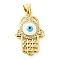 Real 18K Gold Plated Brass Clear Cubic Zirconia Pendants, with Enamel, Cadmium Free & Nickel Free & Lead Free, Hamsa Hand with Evil Eye, Clear, 24.5x15.5x3.5mm, Hole: 5x3.5mm