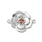 Brass Pave Glass Connector Charms, Flower Links, Cadmium Free & Nickel Free & Lead Free, Real Platinum Plated, Orange Red, 17x22.5x3mm, Hole: 1.4mm
