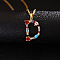 Brass Pave Colorful Cubic Zirconia Initial Pendant Necklaces for Women, Golden, Letter D, 19.69 inch(50cm)