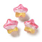 Gradient Color Transparent Hand-drawed Acrylic Beads, with Golden Glitter Powder, Star, Pearl Pink, 19.5x21.5x16mm, Hole: 2.3mm