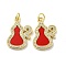 Brass Micro Pave Cubic Zirconia Pendants, Cadmium Free & Lead Free, with Synthetic Turquoise, Gourd, FireBrick, 21x15x2.5mm