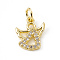 Brass Micro Pave Cubic Zirconia Charms, with Jump Ring, Cadmium Free & Lead Free, Angel Charms, Real 18K Gold Plated, 12x10x1.5mm, Ring: 5x0.8mm, Hole: 3mm