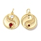 Brass Micro Pave Clear & Red Cubic Zirconia Pendants, Cadmium Free & Nickel Free & Lead Free, with Jump Ring, Yin-yang Charms, Real 18K Gold Plated, 23x20x4.5mm, Hole: 3mm