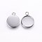 Tarnish Resistant 304 Stainless Steel Pendant Cabochon Settings, Plain Edge Bezel Cups, Flat Round, Stainless Steel Color, Tray: 12mm, 17.5x14x2mm, Hole: 2.5mm