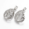 Alloy Pendants Cabochon Open Back Settings, Peacock, Platinum, Tray: 25x18mm, 33x21.5x10mm, Hole: 4x7mm