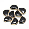 Natural White Jade Semi Circle Pendants, with Brass Findings, Faceted, Dyed, Half Round, Golden, Black, 32x25~26x7mm, Hole: 2mm